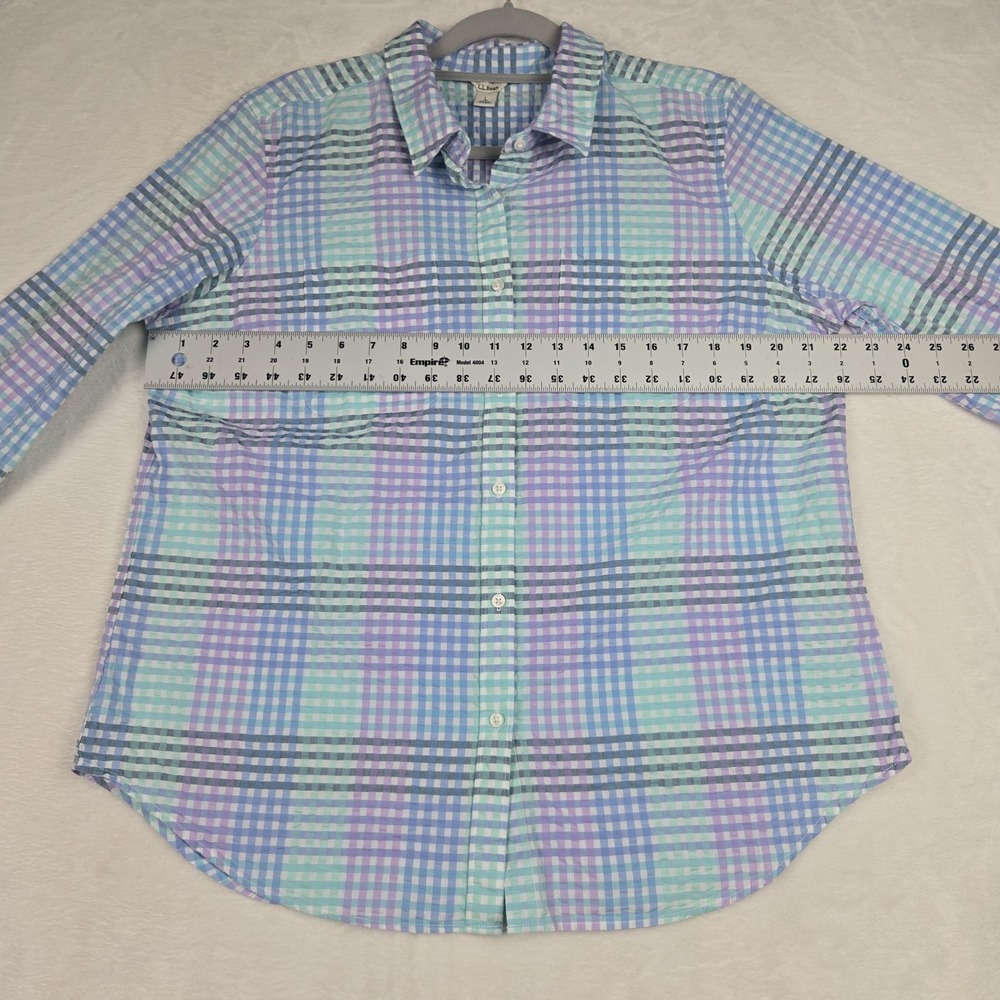 LL Bean Plaid Shirt‎ Women's Large Green Blue Gingham Button Up Shirt - Picture 4 of 7